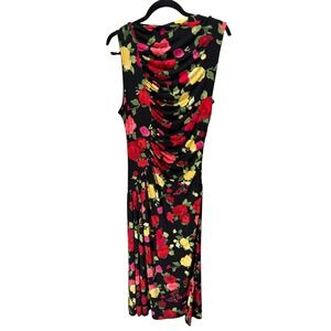 Premier Amour Dress Size 12 Black Floral Ruched Cowl Neck Maxi Sleeveless Spring